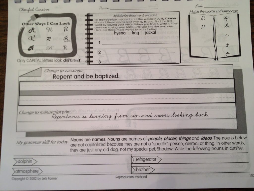 Cheerful Cursive Sample Page